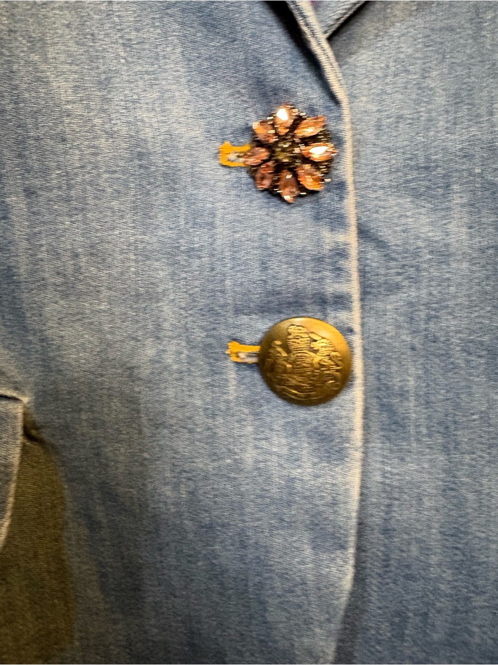 Aratta Silent Journey Montecarlo Blue Denim Blazer with Pink Floral Patch - Picture 10 of 10
